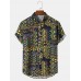 Mens Vintage Plants Print Button Front Short Sleeve Shirts