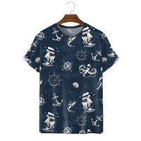 Printed Short Sleeve T-Shirt with Nautical Stencil