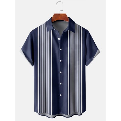 Men's Basic Striped Contrast Short Sleeve Shirt