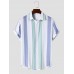 Mens Wide Striped Button Up Preppy Short Sleeve Shirts