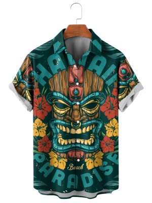 Hawaiian Tiki Havaino Print Short Sleeve Shirt