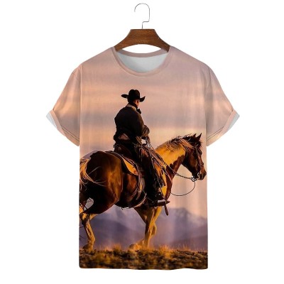 Western Denim Print Short Sleeve T-Shirt