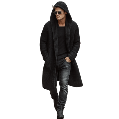 Men's Autumn And Winter Fashion Solid Color Cotton Yarn Knitted Long Hooded Cardigan MTA2378I9P Men's Autumn And Winter Fashion Solid Color Cotton Yarn Knitted Long Hooded Cardigan MTA2378I9P