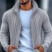 Men's Fashion Stand Collar Solid Striped Long Sleeve Knit Cardigan 40403507Z