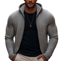 Men's Basic Solid Color Slim Fit Hooded Zip-up Knit Cardigan MTA1113K7U