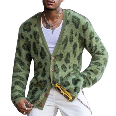 Men's Vintage Leopard V-Neck Single-Breasted Cardigan 03568715Y Men's Vintage Leopard V-Neck Single-Breasted Cardigan 03568715Y