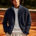Men's Solid Knitted Waffle Stand Collar Zipper Cardigan 19251643Y