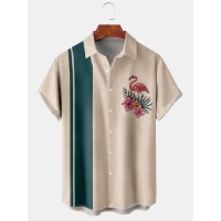 Men's Flamingo Pattern Casual Short Sleeve Shirt